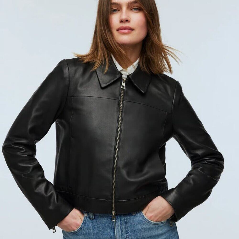 NWT Madewell Shrunken Zip-Front Jacket in Black Leather 00